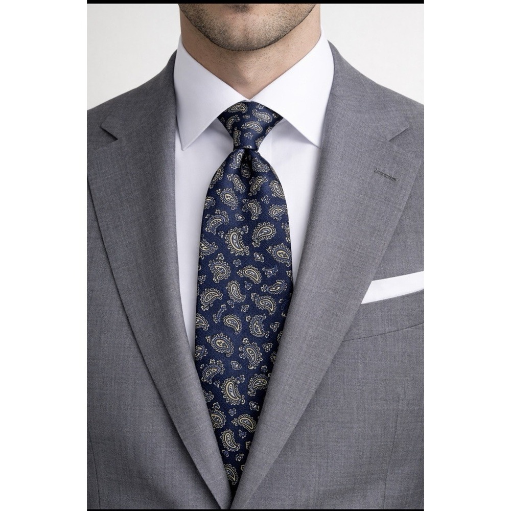 Pierre Balmain Paris Tie‎ Blue Gray Paisley 100% Italian Silk Classic Designer
